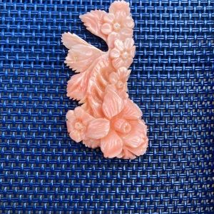 Vintage Hand Carved Angel Skin Coral  cherry blossoms.